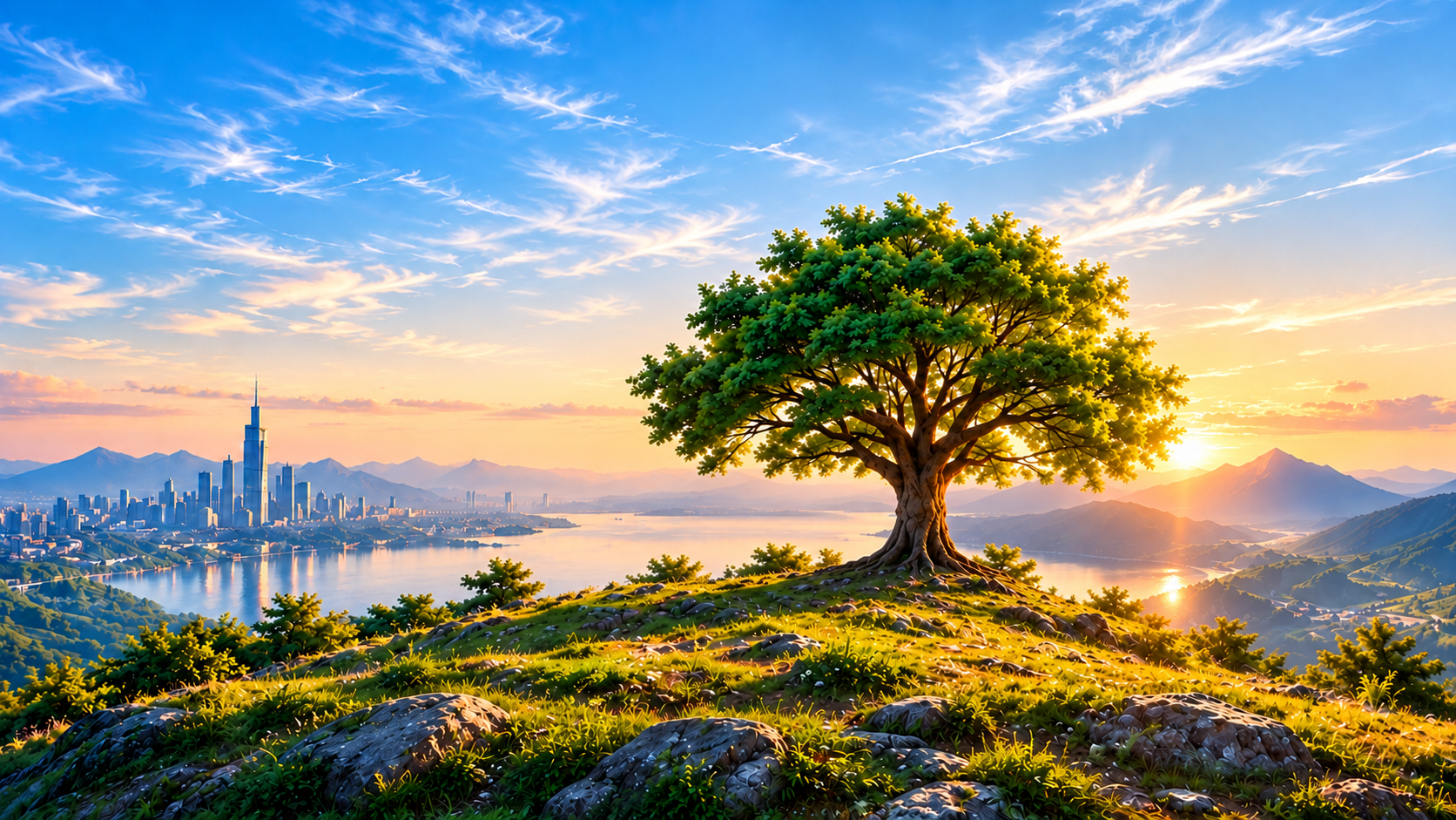 Large tree and mountain landscape